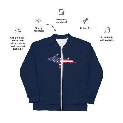 Michigan Upper Peninsula Bomber Jacket (w/ Large UP USA Flag Outline) | Navy