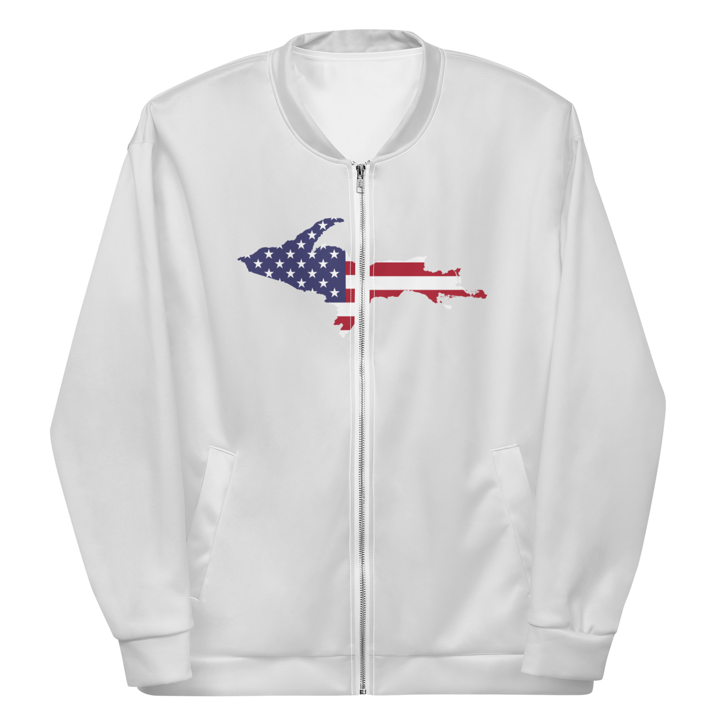 Michigan Upper Peninsula Bomber Jacket (w/ Large UP USA Flag Outline) | Birch Bark White