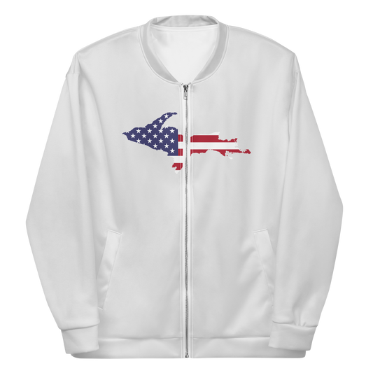 Michigan Upper Peninsula Bomber Jacket (w/ Large UP USA Flag Outline) | Birch Bark White