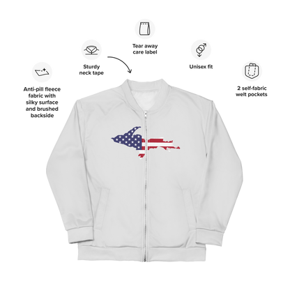 Michigan Upper Peninsula Bomber Jacket (w/ Large UP USA Flag Outline) | Birch Bark White