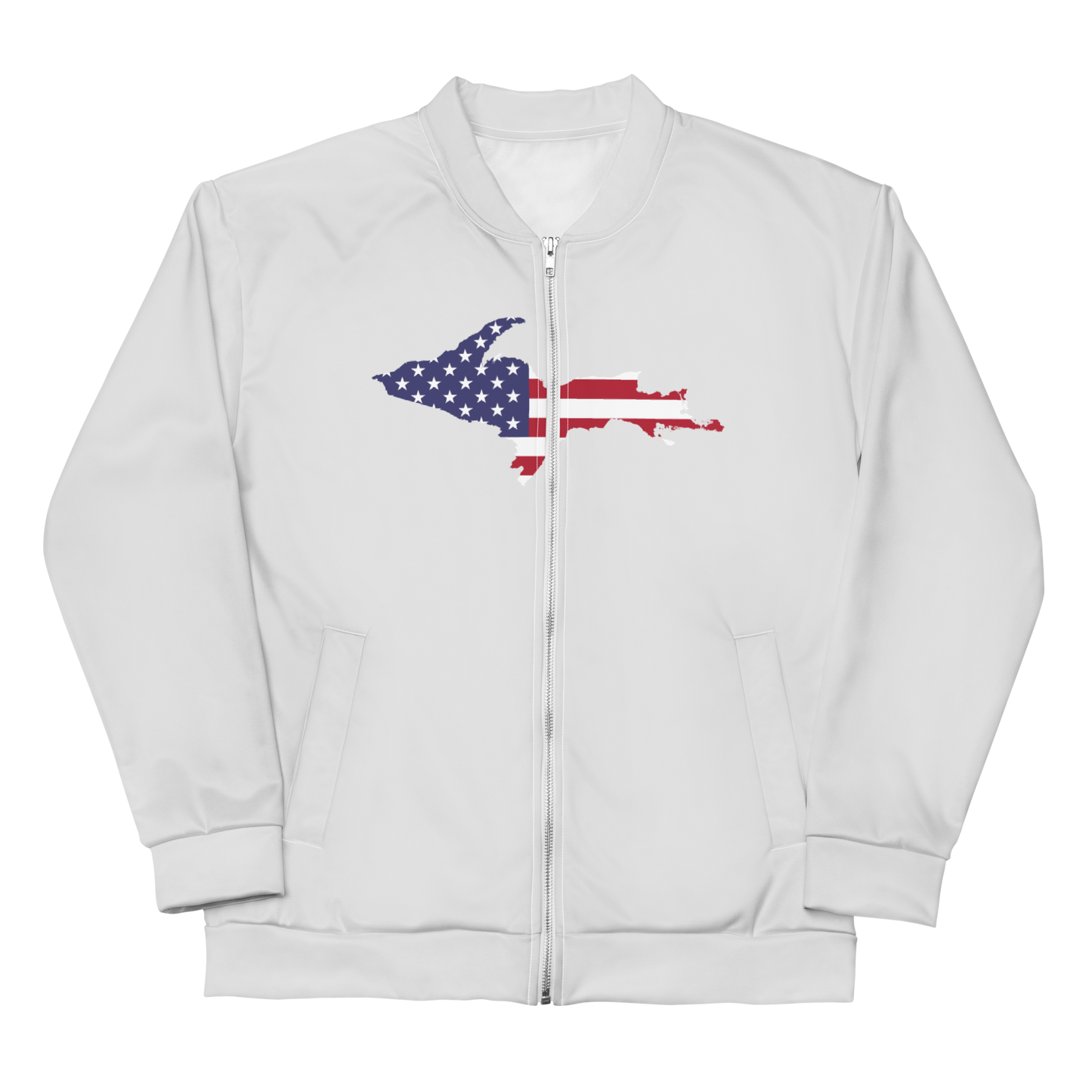 Michigan Upper Peninsula Bomber Jacket (w/ Large UP USA Flag Outline) | Birch Bark White