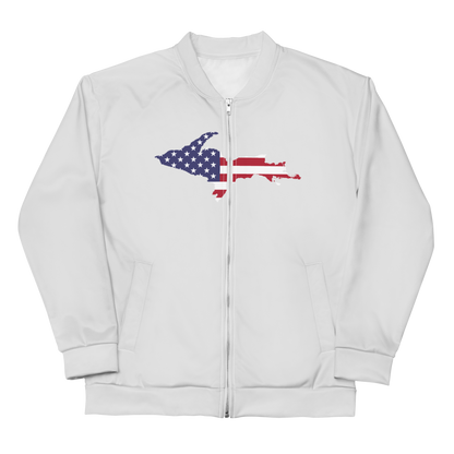 Michigan Upper Peninsula Bomber Jacket (w/ Large UP USA Flag Outline) | Birch Bark White