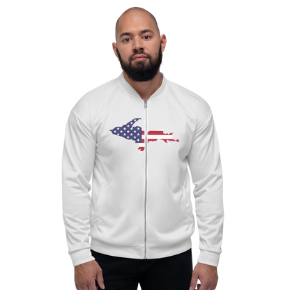 Michigan Upper Peninsula Bomber Jacket (w/ Large UP USA Flag Outline) | Birch Bark White