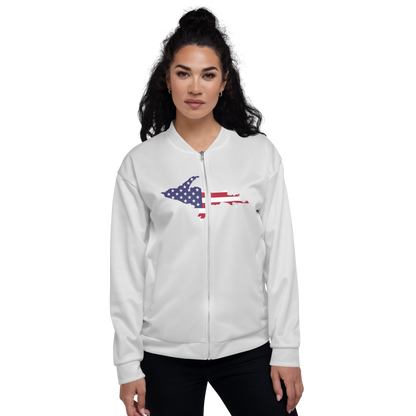 Michigan Upper Peninsula Bomber Jacket (w/ Large UP USA Flag Outline) | Birch Bark White