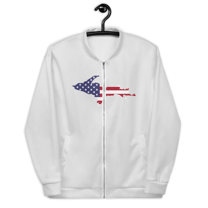 Michigan Upper Peninsula Bomber Jacket (w/ Large UP USA Flag Outline) | Birch Bark White