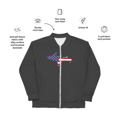 Michigan Upper Peninsula Bomber Jacket (w/ Large UP USA Flag Outline) | Iron Ore Grey