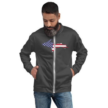 Michigan Upper Peninsula Bomber Jacket (w/ Large UP USA Flag Outline) | Iron Ore Grey