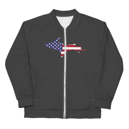 Michigan Upper Peninsula Bomber Jacket (w/ Large UP USA Flag Outline) | Iron Ore Grey