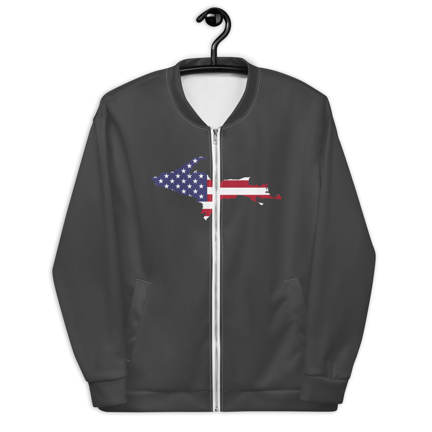 Michigan Upper Peninsula Bomber Jacket (w/ Large UP USA Flag Outline) | Iron Ore Grey