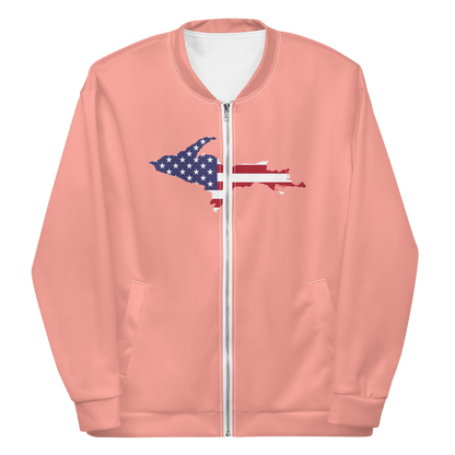 Michigan Upper Peninsula Bomber Jacket (w/ Large UP USA Flag Outline) | Champagne Pink