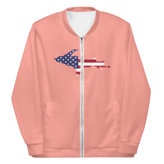 Michigan Upper Peninsula Bomber Jacket (w/ Large UP USA Flag Outline) | Champagne Pink