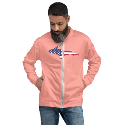 Michigan Upper Peninsula Bomber Jacket (w/ Large UP USA Flag Outline) | Champagne Pink