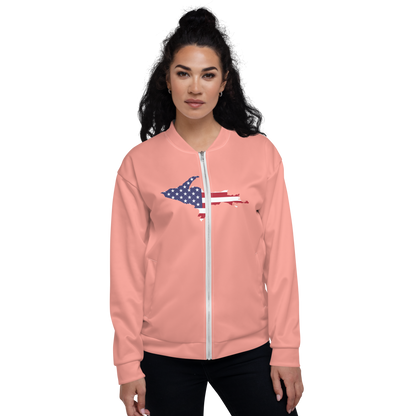 Michigan Upper Peninsula Bomber Jacket (w/ Large UP USA Flag Outline) | Champagne Pink