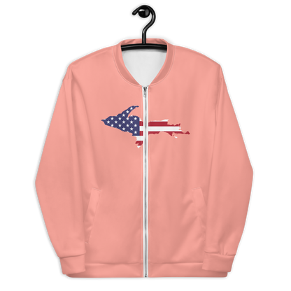 Michigan Upper Peninsula Bomber Jacket (w/ Large UP USA Flag Outline) | Champagne Pink