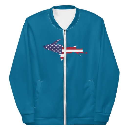 Michigan Upper Peninsula Bomber Jacket (w/ Large UP USA Flag Outline) | Cerulean