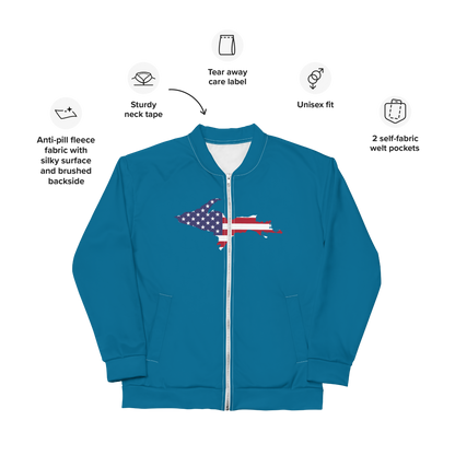 Michigan Upper Peninsula Bomber Jacket (w/ Large UP USA Flag Outline) | Cerulean