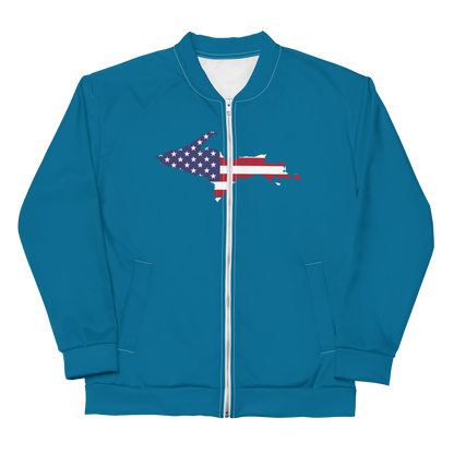 Michigan Upper Peninsula Bomber Jacket (w/ Large UP USA Flag Outline) | Cerulean