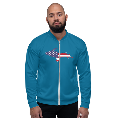 Michigan Upper Peninsula Bomber Jacket (w/ Large UP USA Flag Outline) | Cerulean