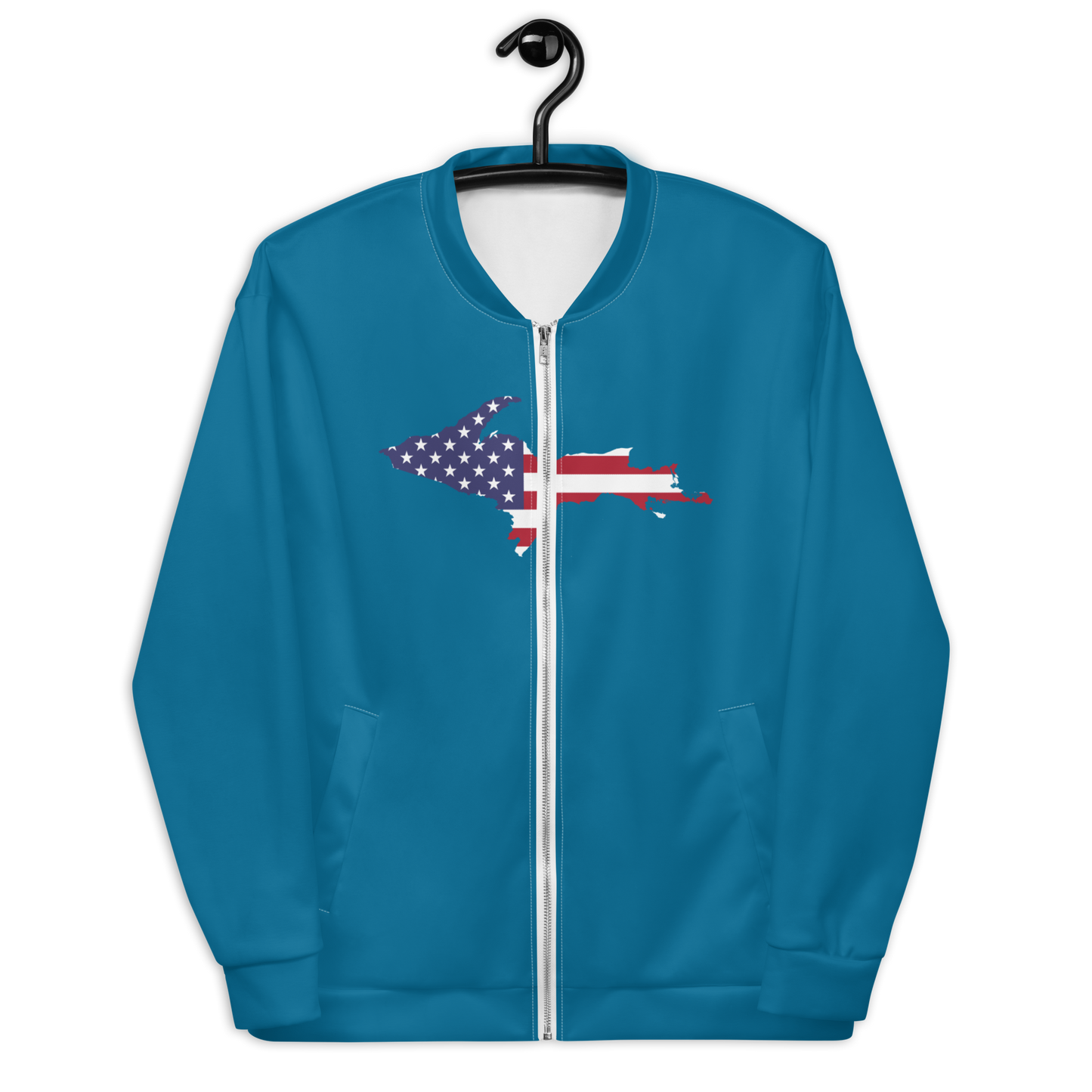 Michigan Upper Peninsula Bomber Jacket (w/ Large UP USA Flag Outline) | Cerulean