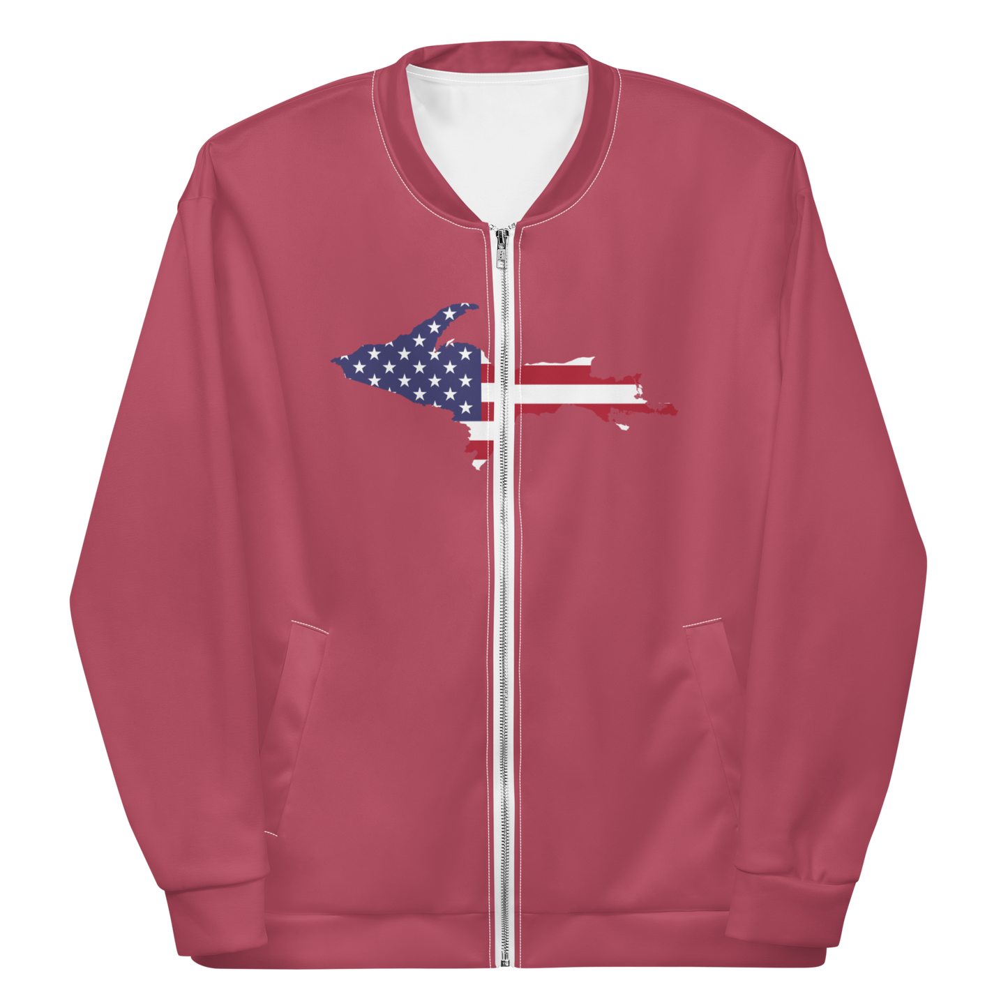 Michigan Upper Peninsula Bomber Jacket (w/ Large UP USA Flag Outline) | Popstar Pink