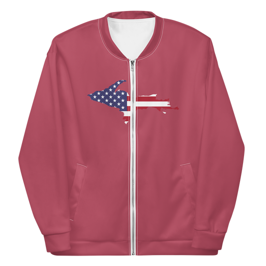 Michigan Upper Peninsula Bomber Jacket (w/ Large UP USA Flag Outline) | Popstar Pink