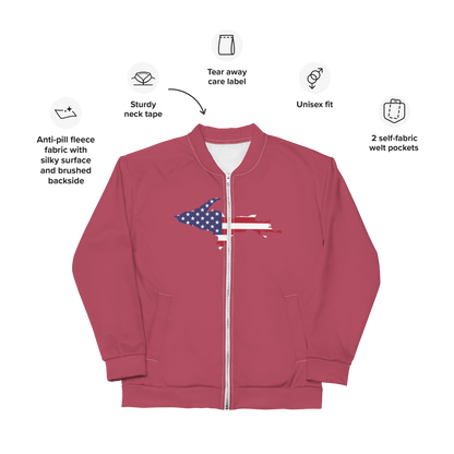 Michigan Upper Peninsula Bomber Jacket (w/ Large UP USA Flag Outline) | Popstar Pink