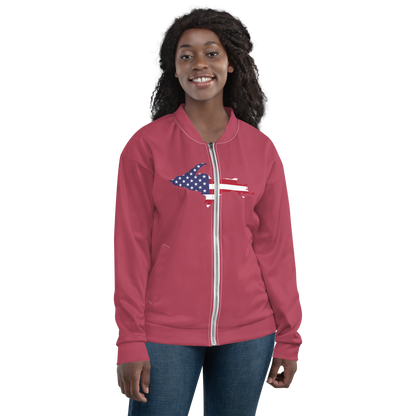 Michigan Upper Peninsula Bomber Jacket (w/ Large UP USA Flag Outline) | Popstar Pink