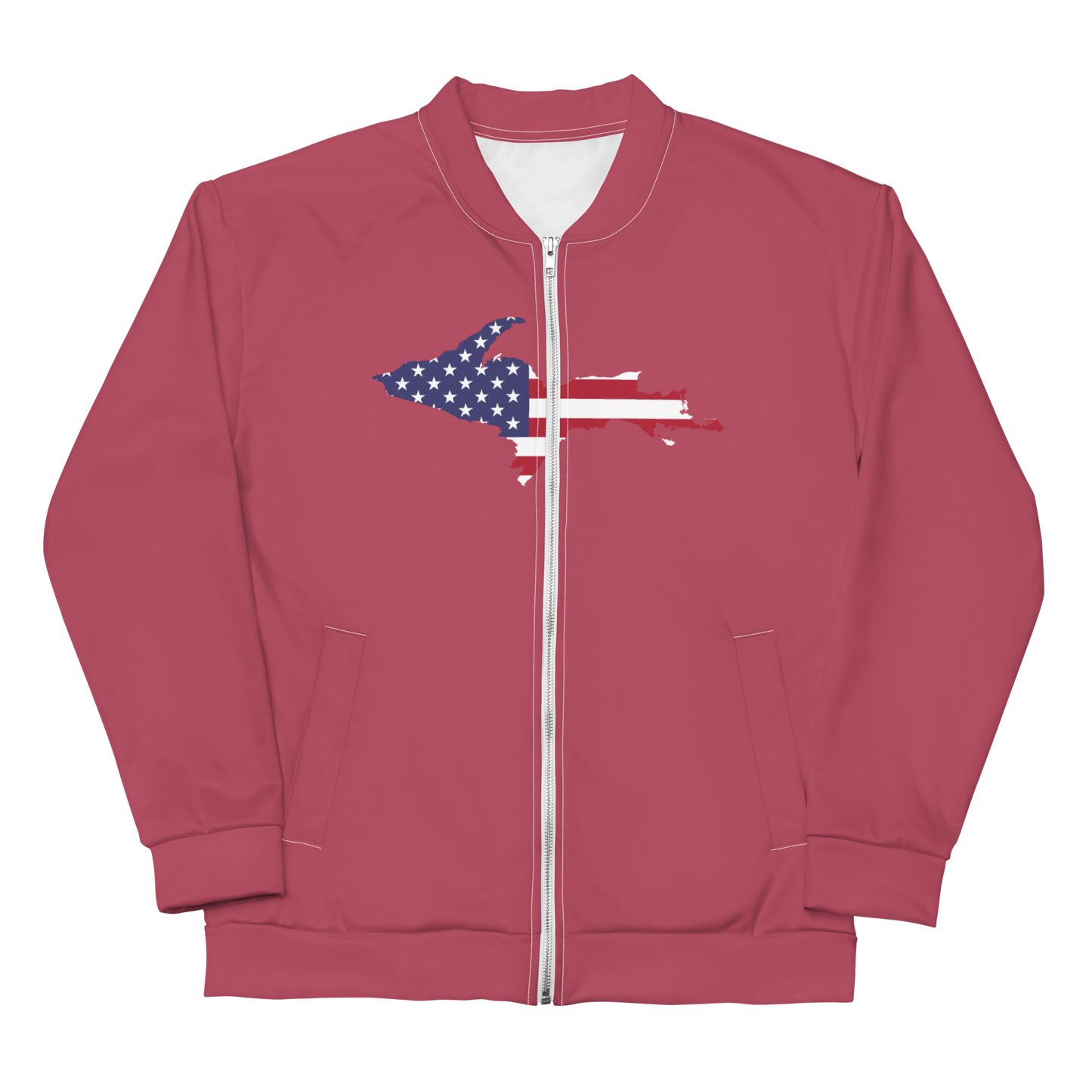 Michigan Upper Peninsula Bomber Jacket (w/ Large UP USA Flag Outline) | Popstar Pink