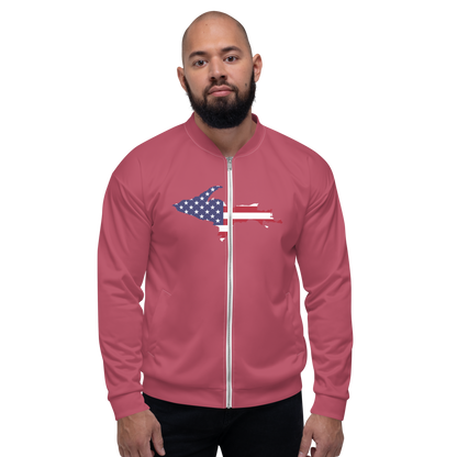 Michigan Upper Peninsula Bomber Jacket (w/ Large UP USA Flag Outline) | Popstar Pink