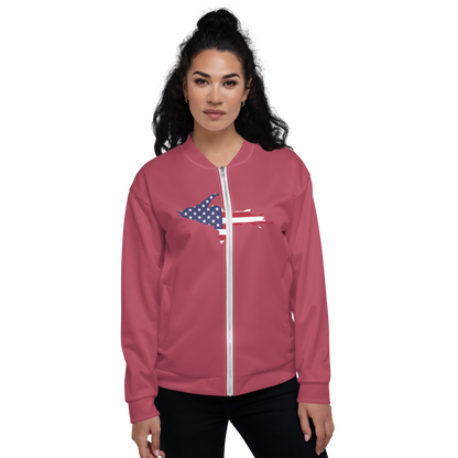 Michigan Upper Peninsula Bomber Jacket (w/ Large UP USA Flag Outline) | Popstar Pink