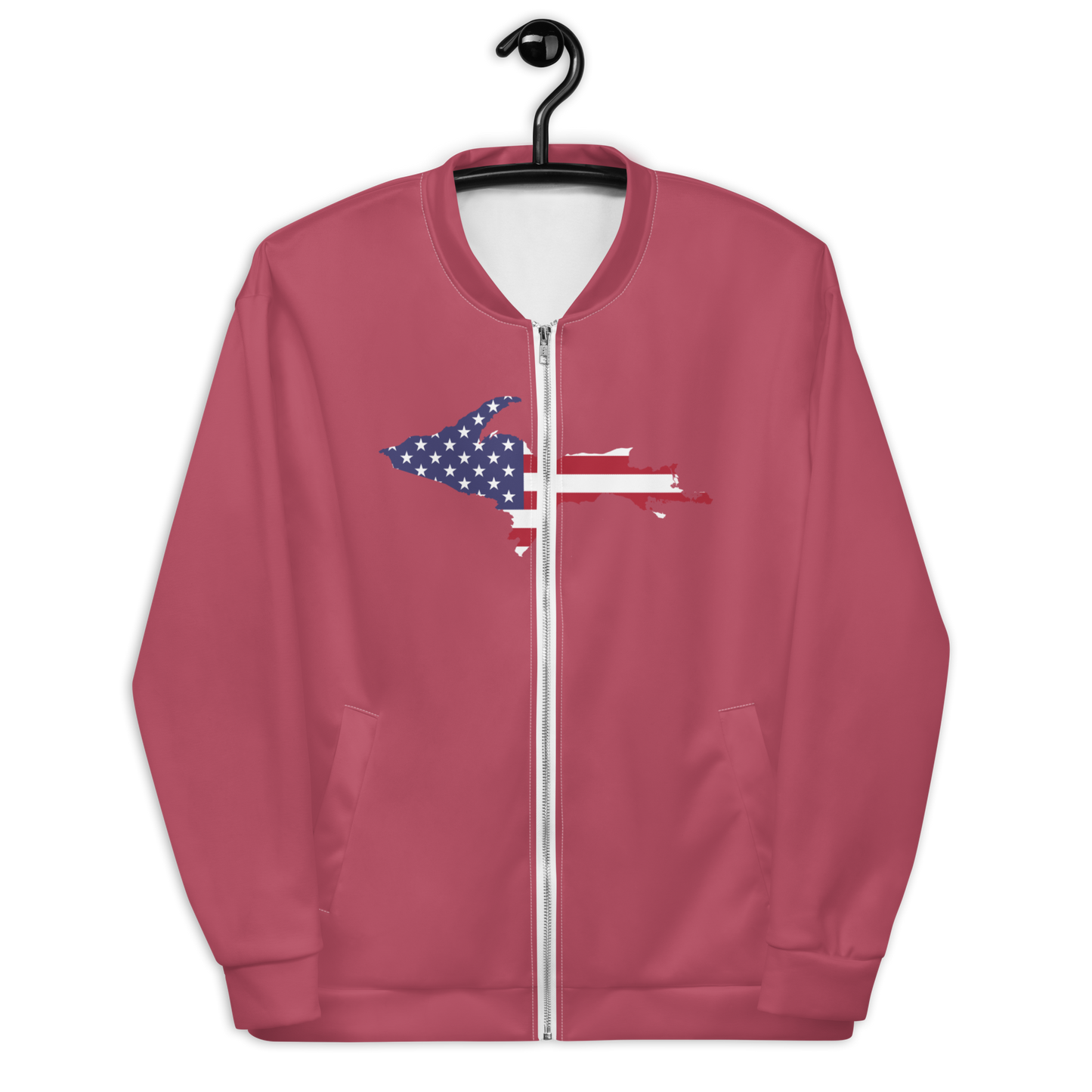 Michigan Upper Peninsula Bomber Jacket (w/ Large UP USA Flag Outline) | Popstar Pink