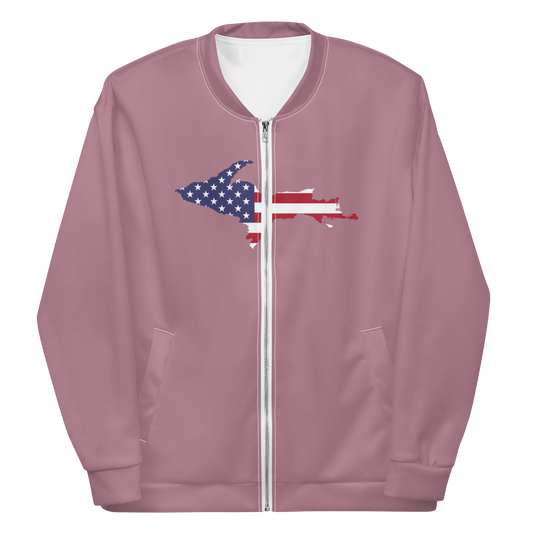 Michigan Upper Peninsula Bomber Jacket (w/ Large UP USA Flag Outline) | Cherry Blossom Pink