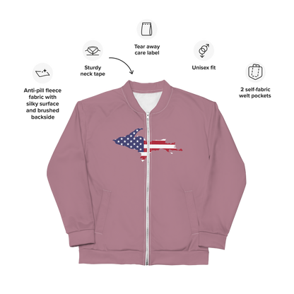 Michigan Upper Peninsula Bomber Jacket (w/ Large UP USA Flag Outline) | Cherry Blossom Pink