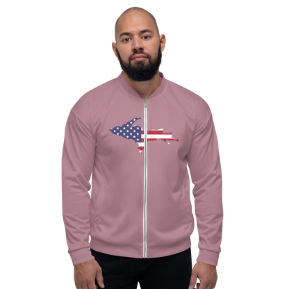 Michigan Upper Peninsula Bomber Jacket (w/ Large UP USA Flag Outline) | Cherry Blossom Pink