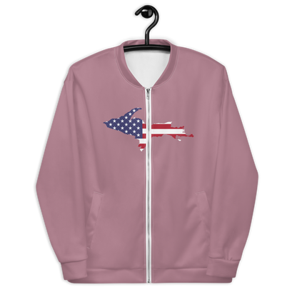 Michigan Upper Peninsula Bomber Jacket (w/ Large UP USA Flag Outline) | Cherry Blossom Pink