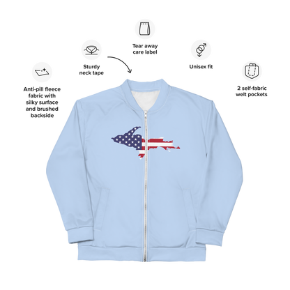 Michigan Upper Peninsula Bomber Jacket (w/ Large UP USA Flag Outline) | Light Blue