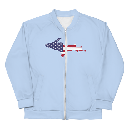 Michigan Upper Peninsula Bomber Jacket (w/ Large UP USA Flag Outline) | Light Blue