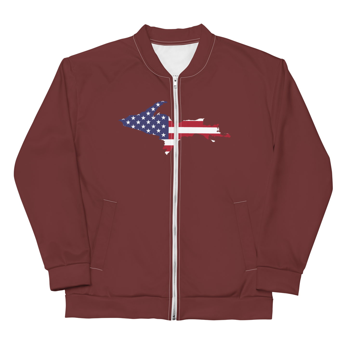 Michigan Upper Peninsula Bomber Jacket (w/ Large UP USA Flag Outline) | Auburn Color