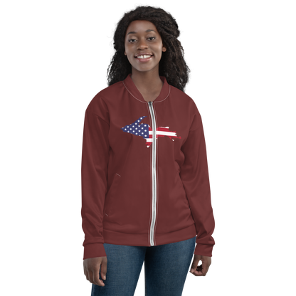 Michigan Upper Peninsula Bomber Jacket (w/ Large UP USA Flag Outline) | Auburn Color