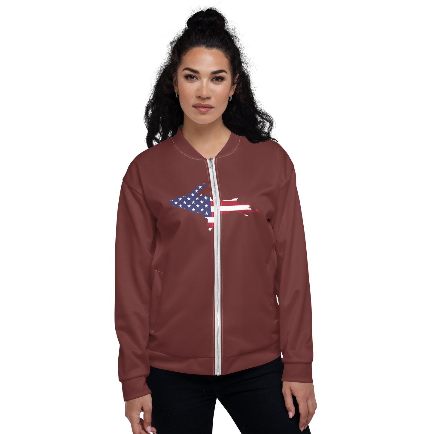 Michigan Upper Peninsula Bomber Jacket (w/ Large UP USA Flag Outline) | Auburn Color