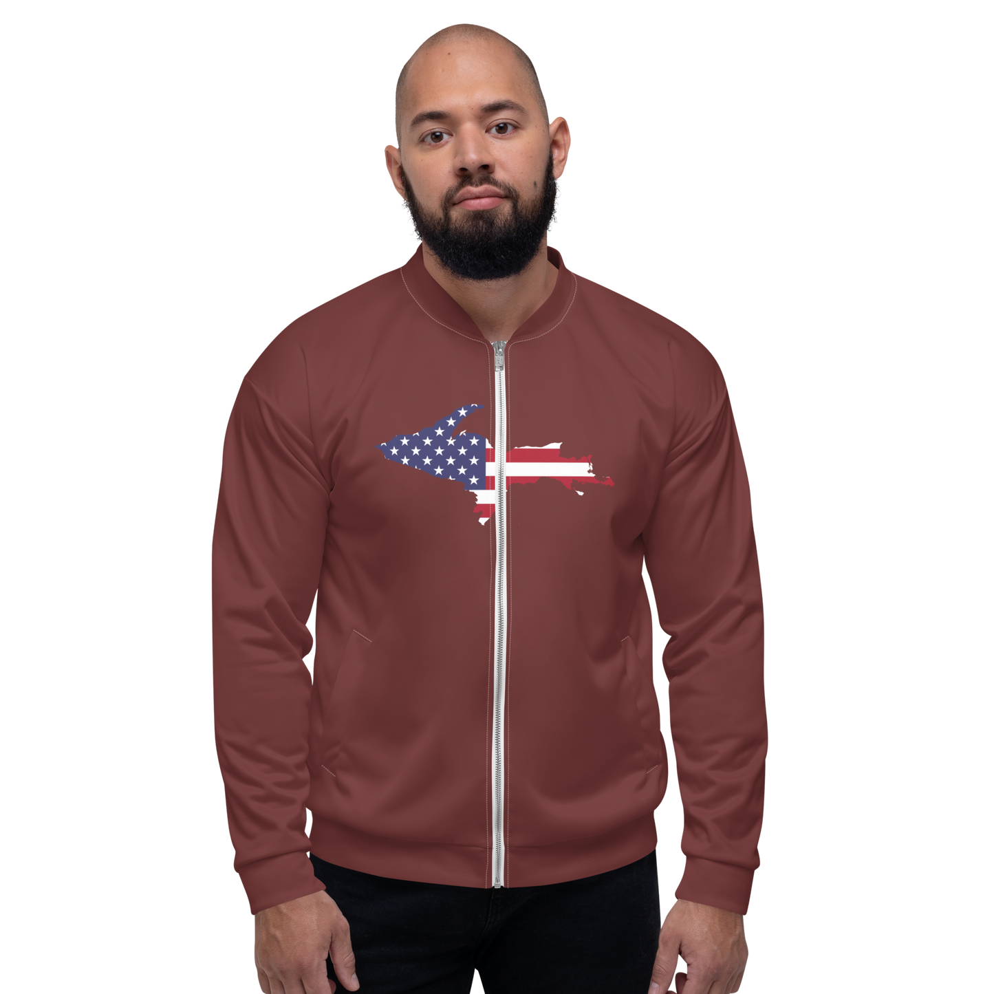 Michigan Upper Peninsula Bomber Jacket (w/ Large UP USA Flag Outline) | Auburn Color