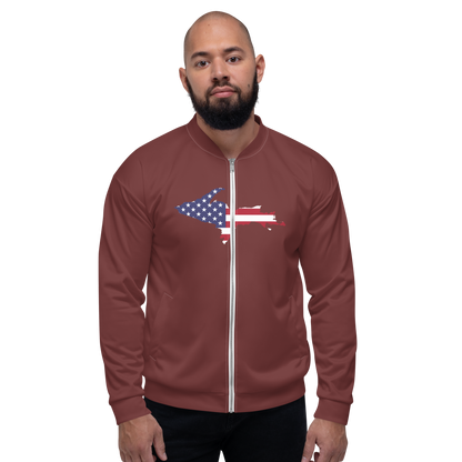 Michigan Upper Peninsula Bomber Jacket (w/ Large UP USA Flag Outline) | Auburn Color