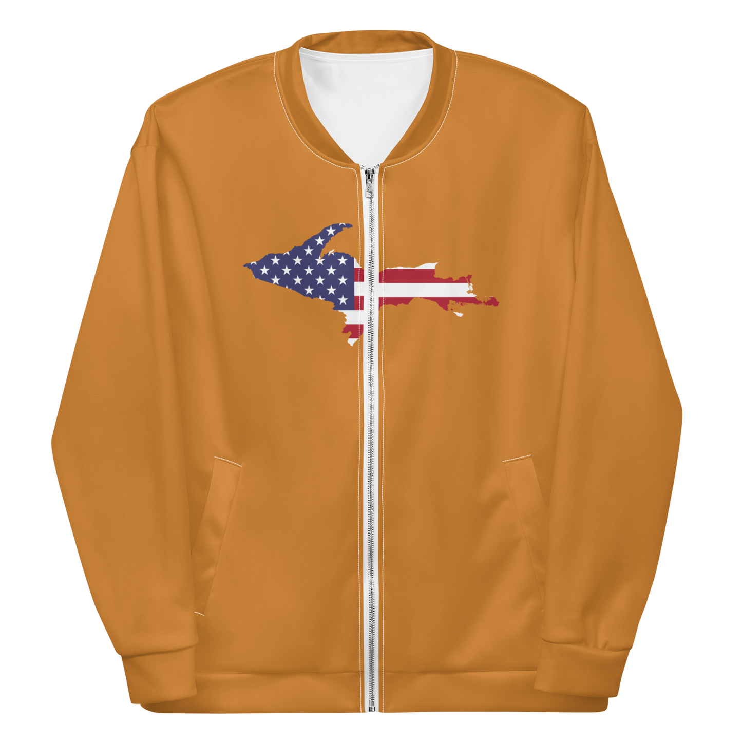 Michigan Upper Peninsula Bomber Jacket (w/ Large UP USA Flag Outline) | Bronze