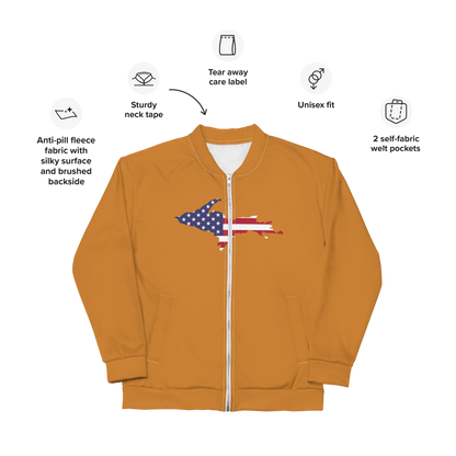 Michigan Upper Peninsula Bomber Jacket (w/ Large UP USA Flag Outline) | Bronze