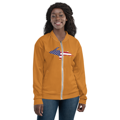 Michigan Upper Peninsula Bomber Jacket (w/ Large UP USA Flag Outline) | Bronze