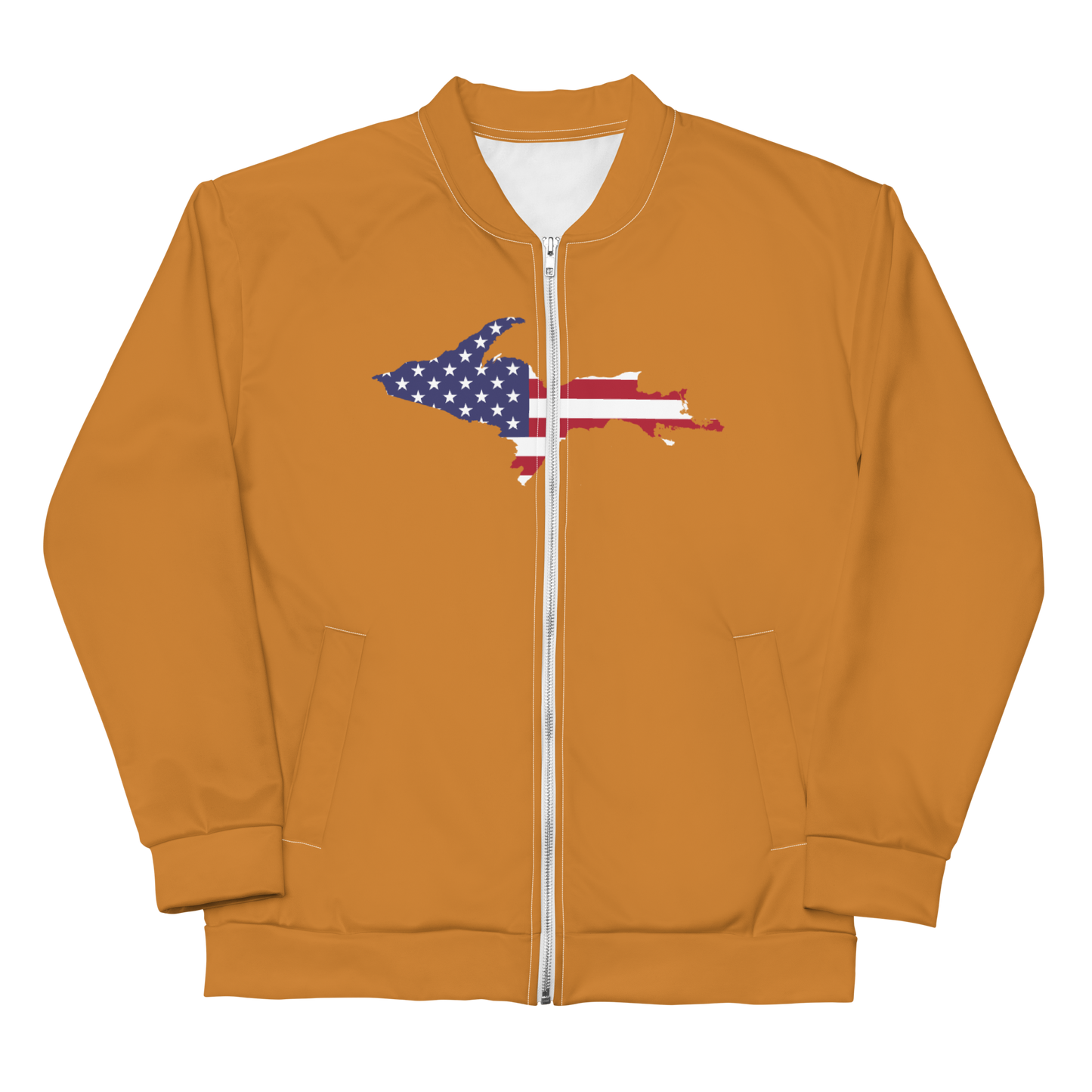 Michigan Upper Peninsula Bomber Jacket (w/ Large UP USA Flag Outline) | Bronze