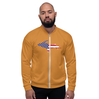 Michigan Upper Peninsula Bomber Jacket (w/ Large UP USA Flag Outline) | Bronze