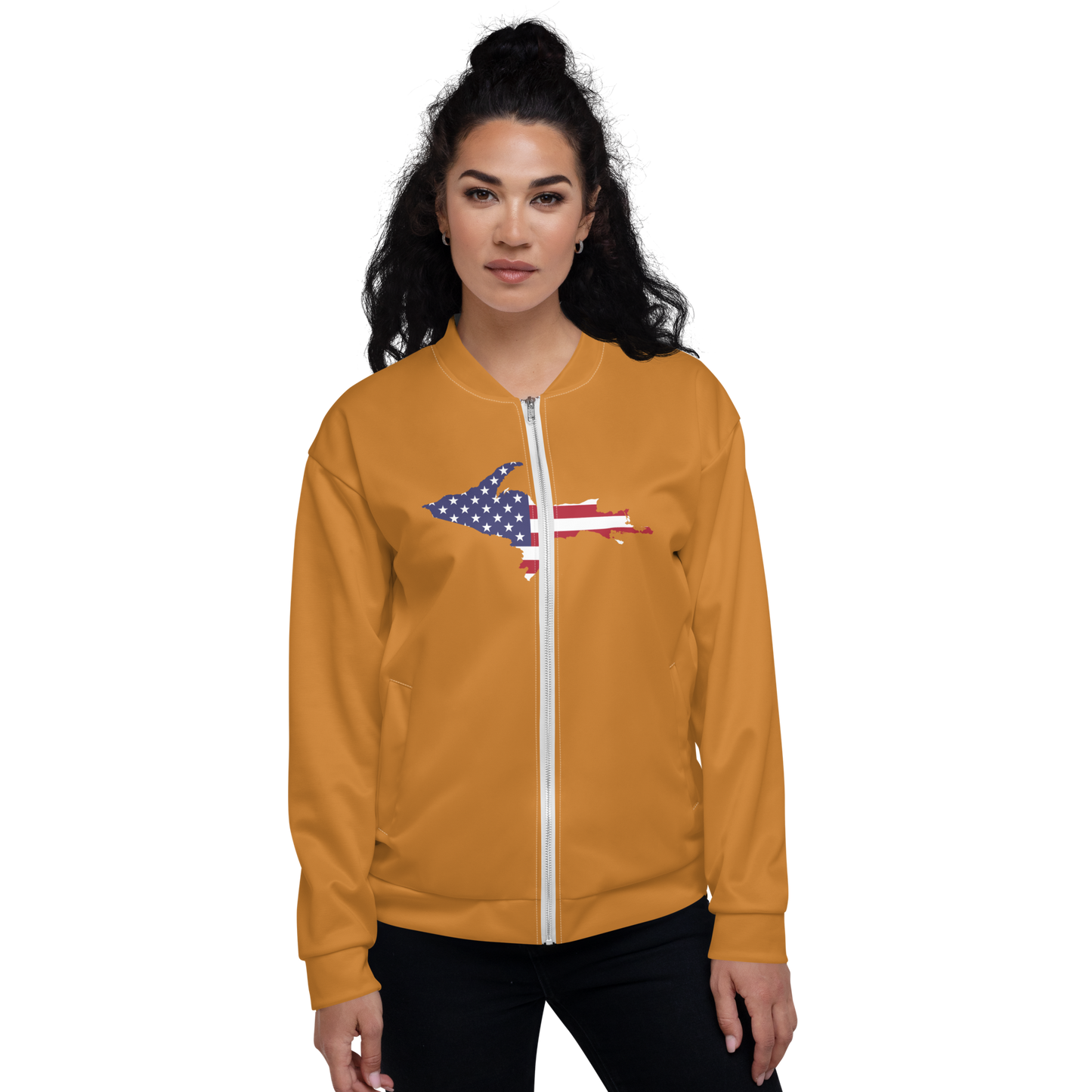 Michigan Upper Peninsula Bomber Jacket (w/ Large UP USA Flag Outline) | Bronze