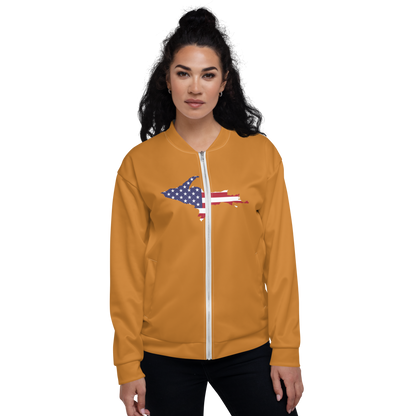 Michigan Upper Peninsula Bomber Jacket (w/ Large UP USA Flag Outline) | Bronze