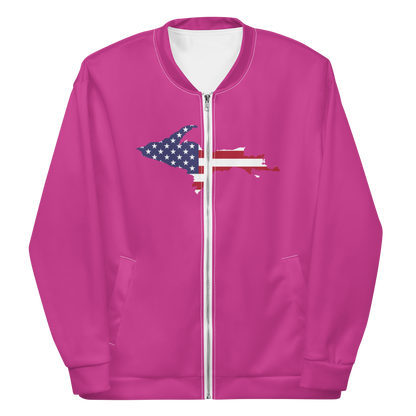 Michigan Upper Peninsula Bomber Jacket (w/ Large UP USA Flag Outline) | Apple Blossom Pink